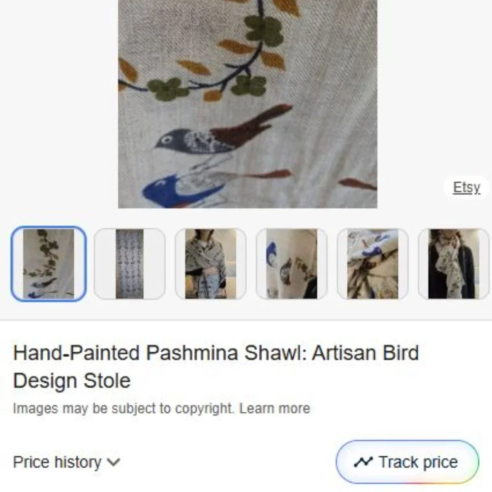 NWOT Painted Stylized Bird Scarf Shawl--Possibly Cashmere *READ*